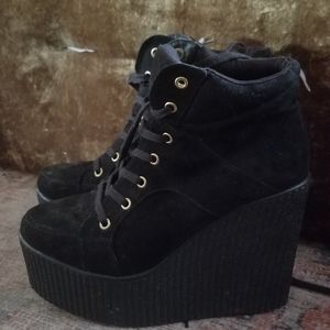 Forever 21 Black Platform Wedge Sneakers